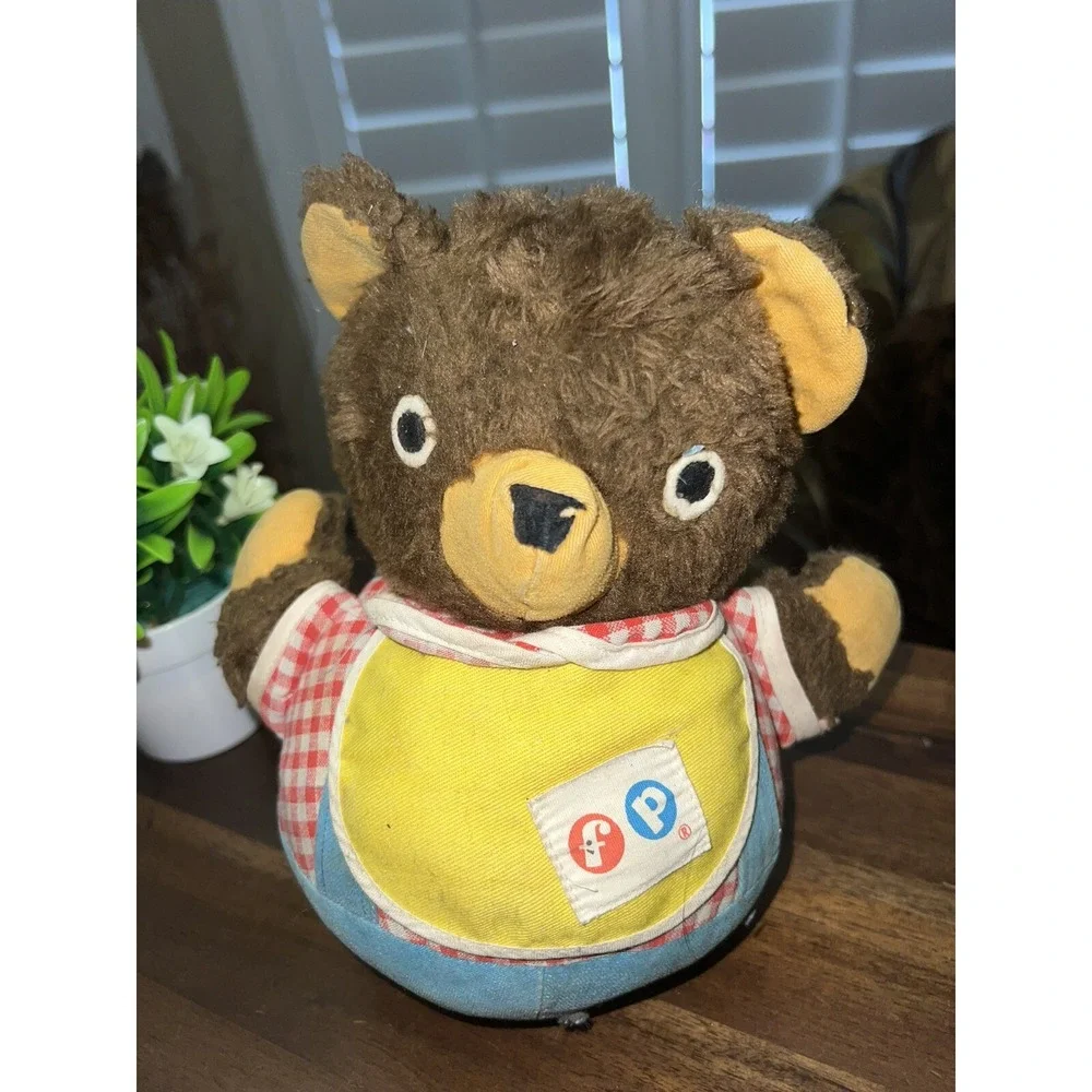 Fisher Price Rolly Polly‎ Teddy Bear Vintage 1970s Chime Plush fur toy #719 Cute